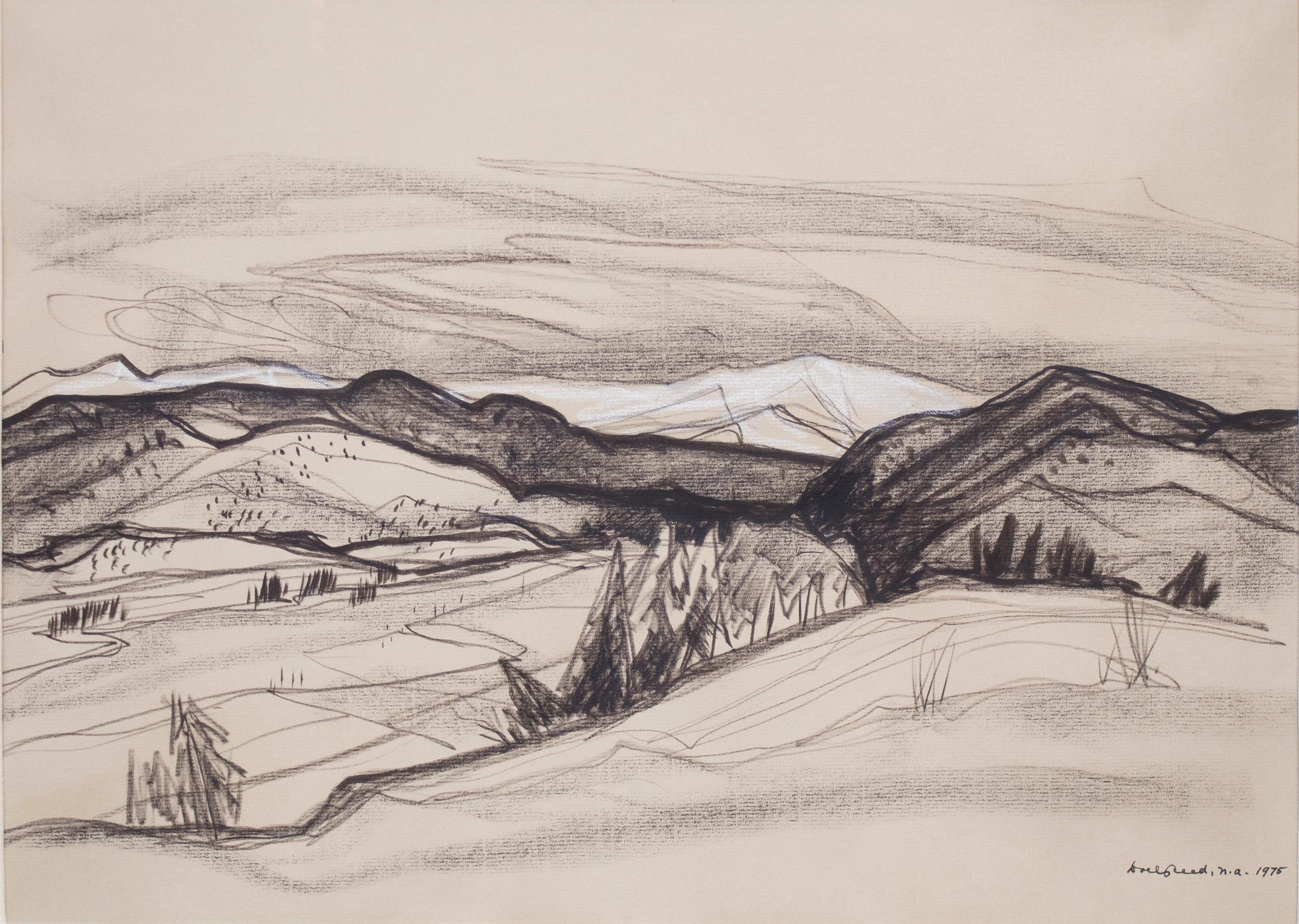 Doel Reed Landscape Art - Untitled (Original Drawing of a New Mexico Landscape)
