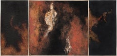Continuum (Triptych 3 Large Abstract Expressionist Paintings: Red, Black, Gold)