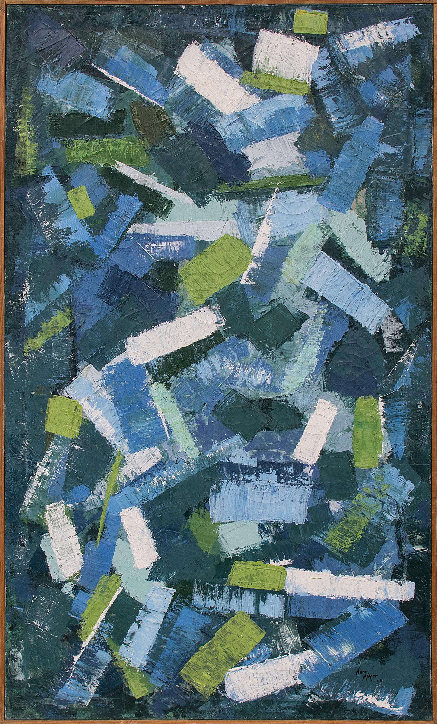 Confetti (Abstract in Blue, Green and White) - Painting by Nancy Mayer