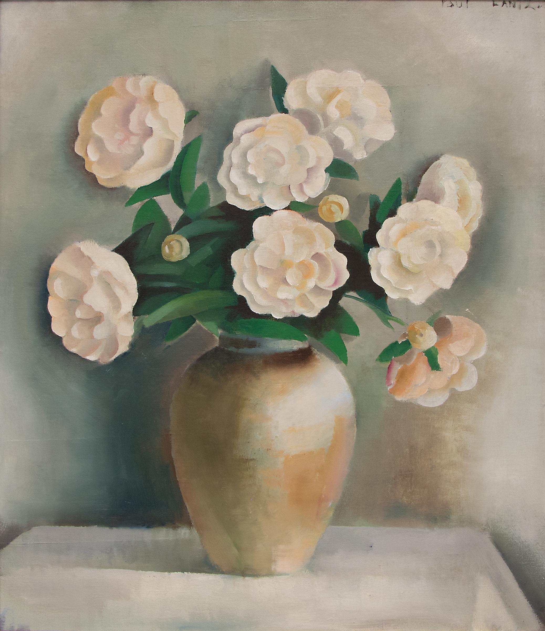 White Peonies (Still Life) - Painting by Paul Lantz