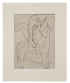 Pinto, dessin moderniste des années 1930, amérindien sur cheval