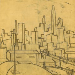 Untitled (Vintage 1930s Modernist WPA Era Line Drawing of Kansas City)