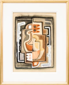 Used Modernist Abstract Painting (Brown, Yellow, Terra Cotta Orange, White, & Black)