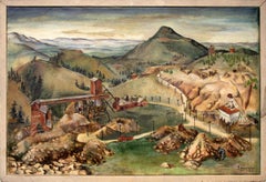 Colorado Mine, Vintage 1930s Modernist Mountain Landscape Painting
