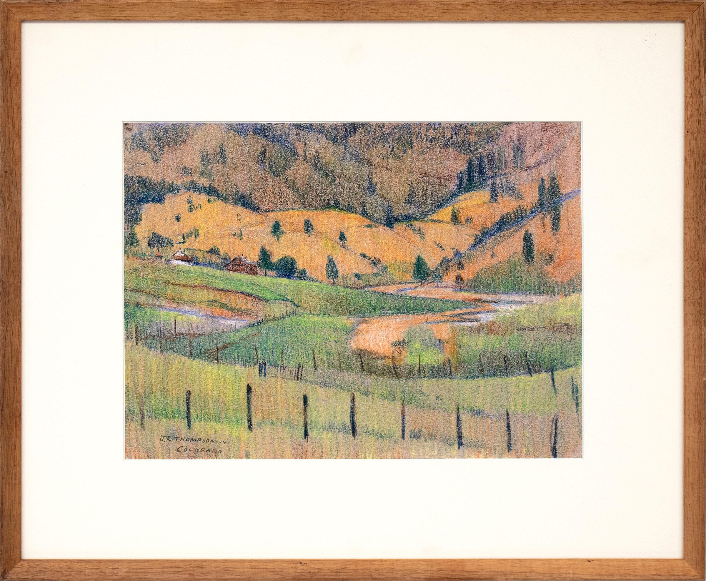 Colorado - Vintage Modernist Mountain Landscape: Green, Yellow, Brown &  Blue