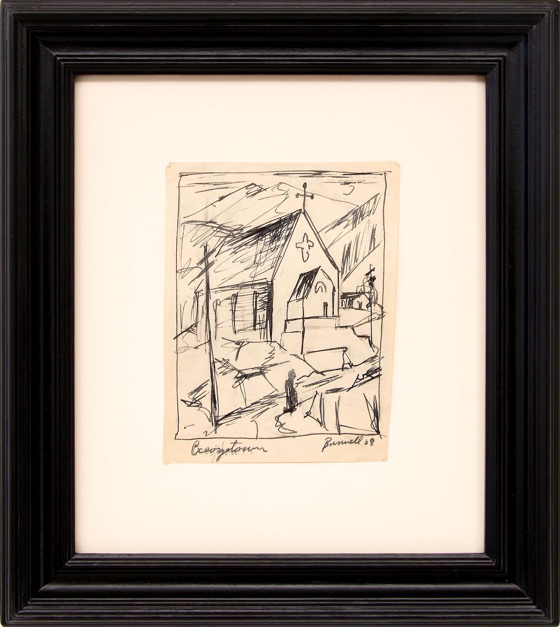 Georgetown (Church in the Mountains, Colorado), Modernist Landscape Ink Drawing