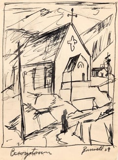 Charles Ragland Bunnell 1938 Georgetown Colorado Church Ink Drawing