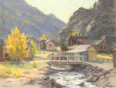1940s Western Landscape of Silver Plume, Colorado, Framed Oil Pastel Drawing