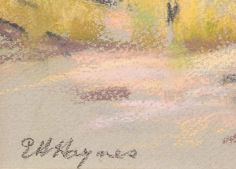 Silver Plume, Colorado, Framed Colorado Mountain Landscape Oil Pastel Drawing - Beige Landscape Art by Elsie Haddon Haynes