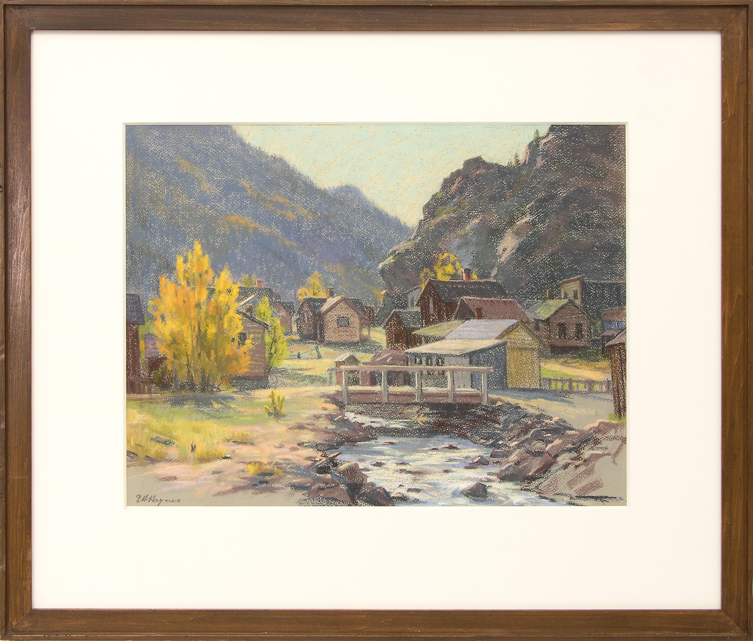 Silver Plume, Colorado, Framed Colorado Mountain Landscape Oil Pastel Drawing