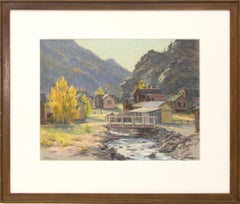 1940s Western Landscape of Silver Plume, Colorado, Framed Oil Pastel Drawing