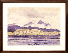 Vintage Clouds in the Desert, California Desert Mountain Landscape, 1930s Painting