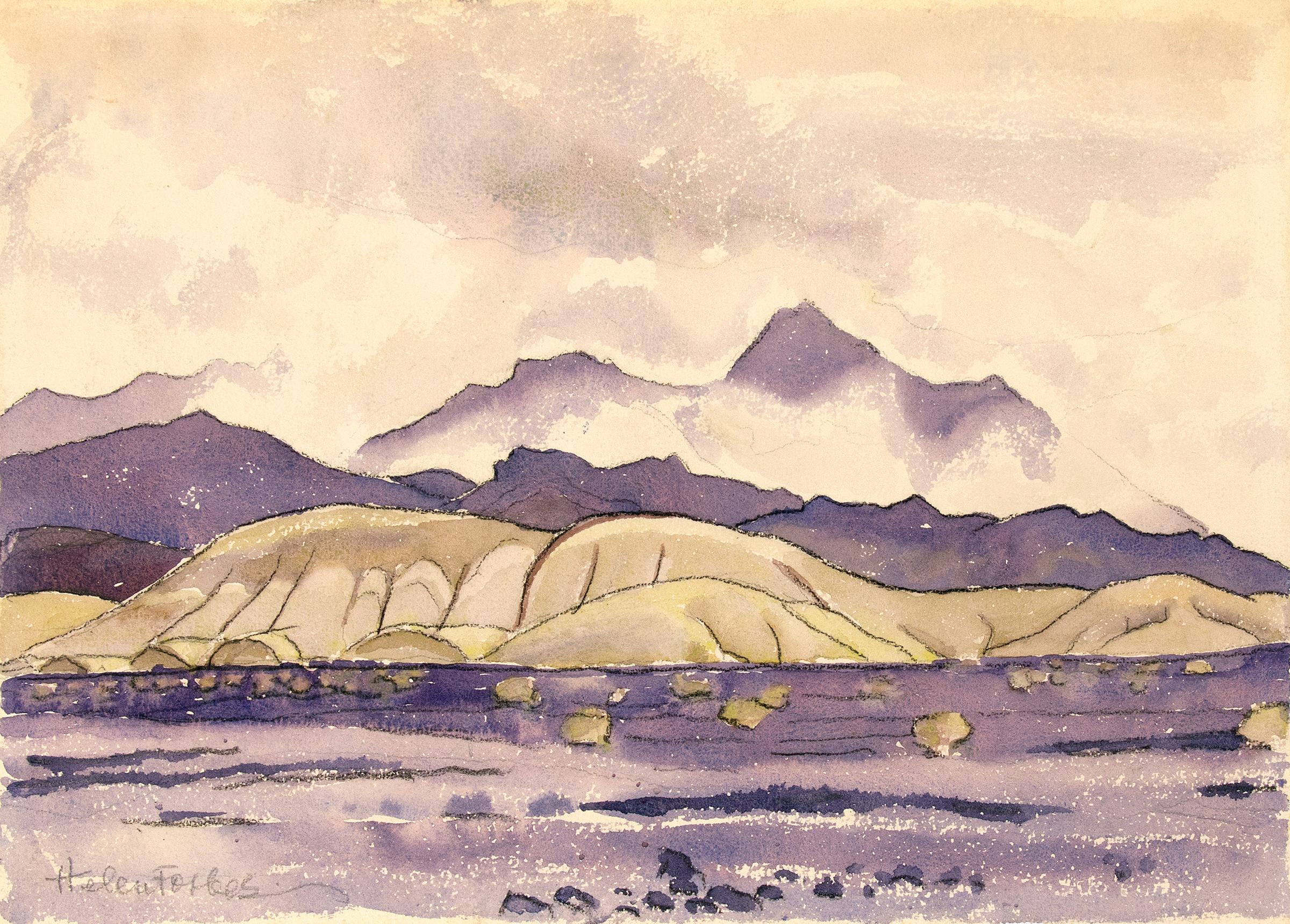 Clouds in the Desert, California Vintage Mountain Landscape Painting, 1930s - Art by Helen Forbes