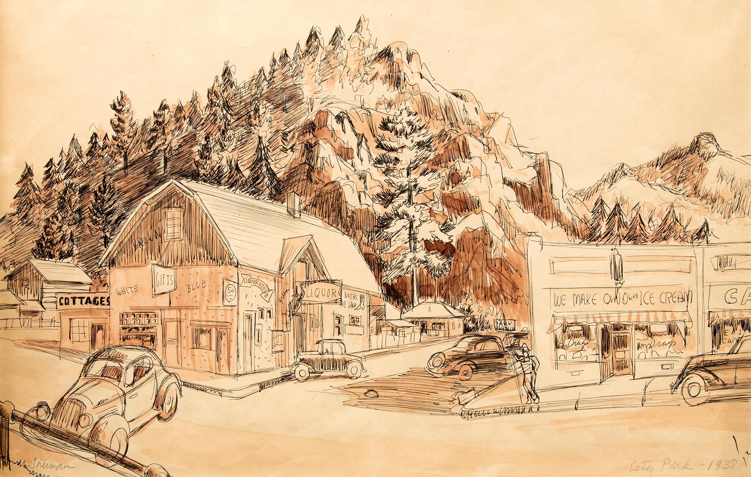 Estes Park (Colorado), American Modernist Watercolor Painting - Art by James Russell Sherman