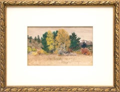 Landscape Scene of Trees in Autumn in Colorado, Early 20th Century Watercolor 