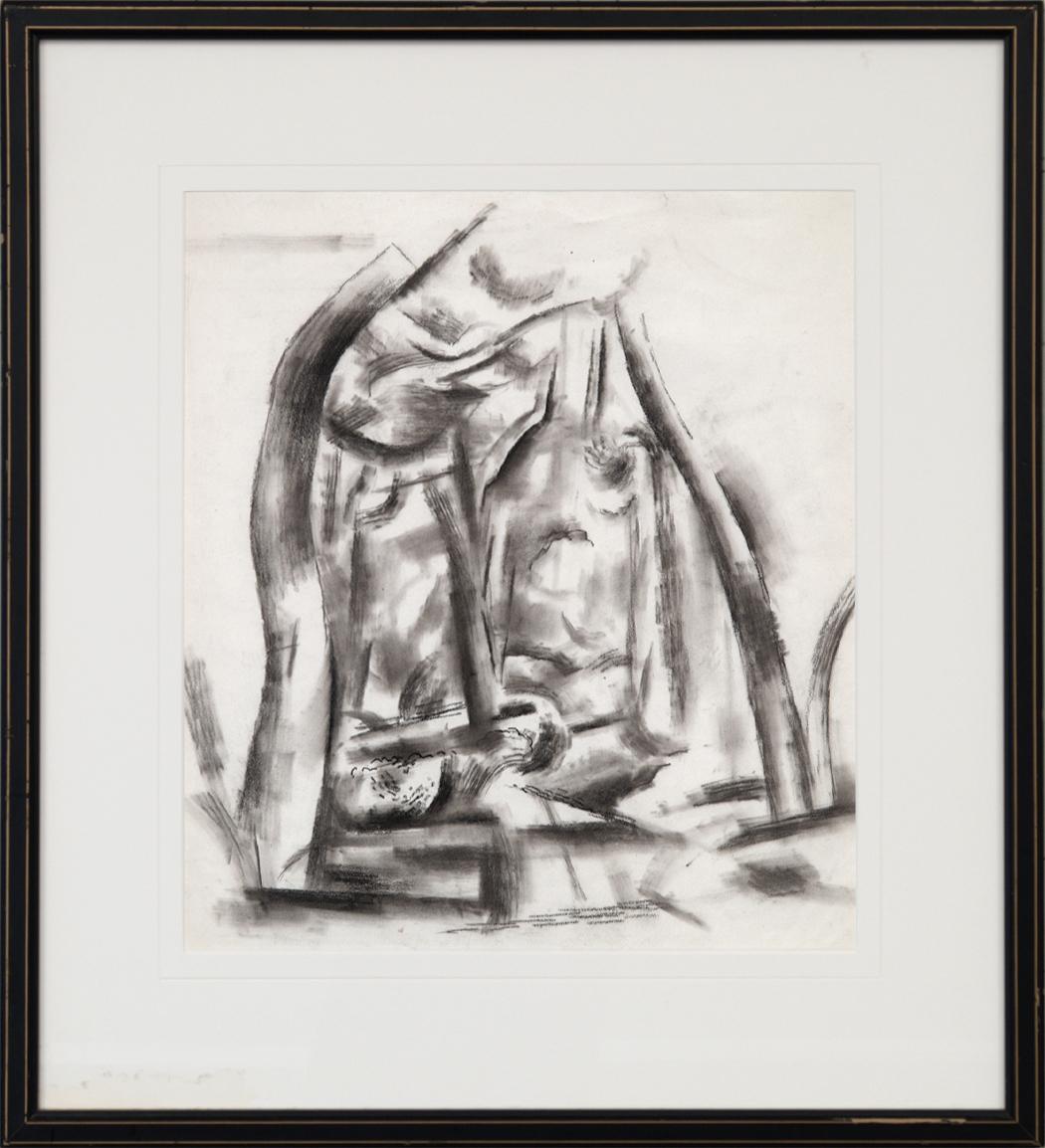 Willard Ayer Nash Landscape Art - Early 20th Century Black White Abstracted Landscape Charcoal Drawing