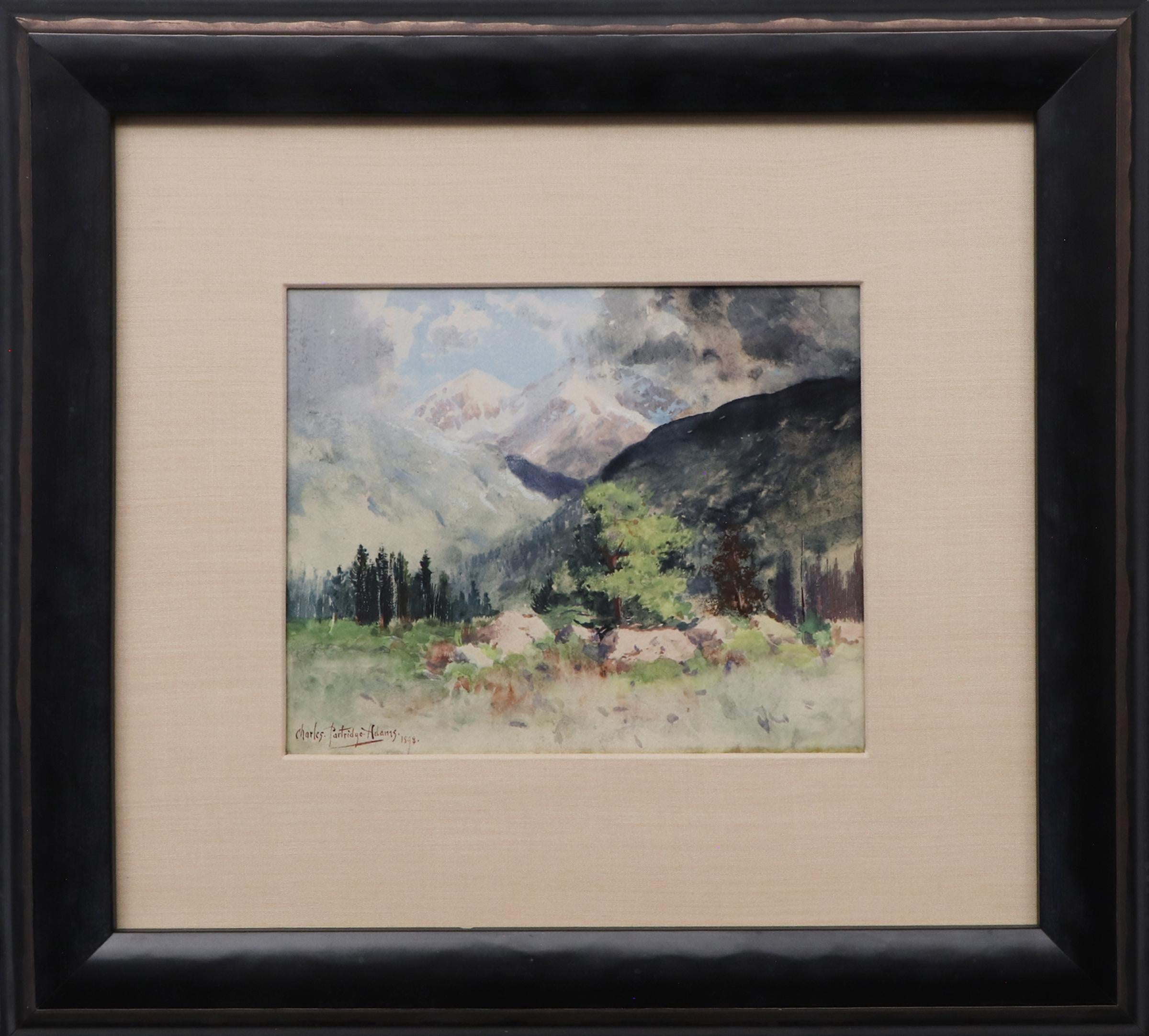 1890s Colorado Springtime Mountain Landscape Watercolor Painting - Art by Charles Partridge Adams