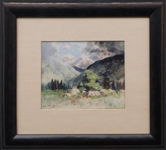1890s Colorado Springtime Mountain Landscape Watercolor Painting