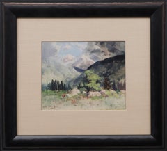 Antique 1890s Colorado Springtime Mountain Landscape Watercolor Painting