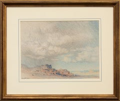 Disegno a matita colorata del 1924 di George E Burr, Paesaggio della tempesta nel deserto dell'Arizona