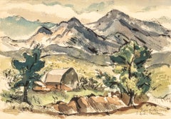 Amerikanische moderne Colorado-Gebirge-Landschaft, Aquarellgemälde, WPA-Ära, 1940er Jahre