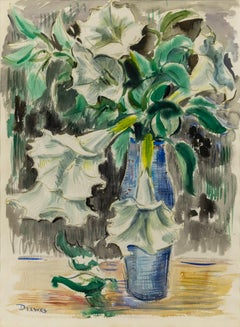 Datura Stramonium, Stillleben-Aquarell mit Blumen in einer Vase, 20. Jahrhundert