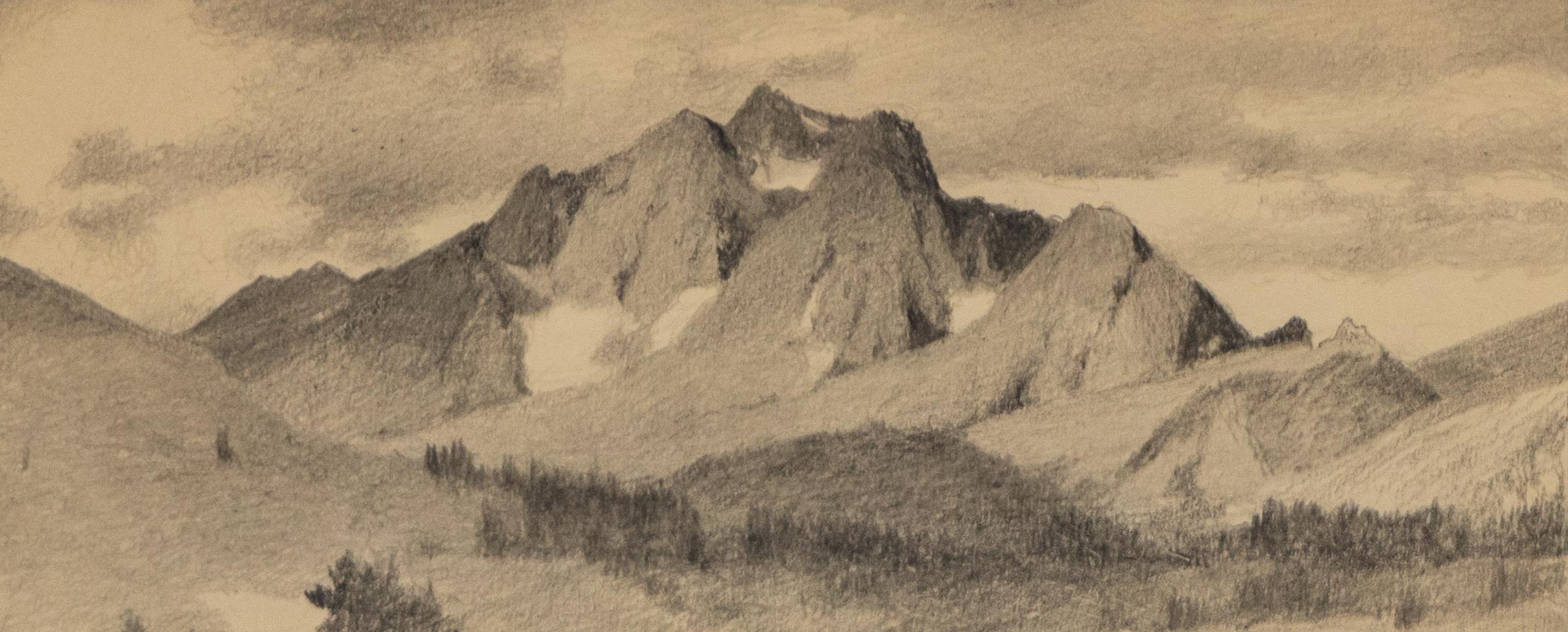 1910 Colorado Plein Air Landscape Sketch – Mountains, Valley & Field Drawing