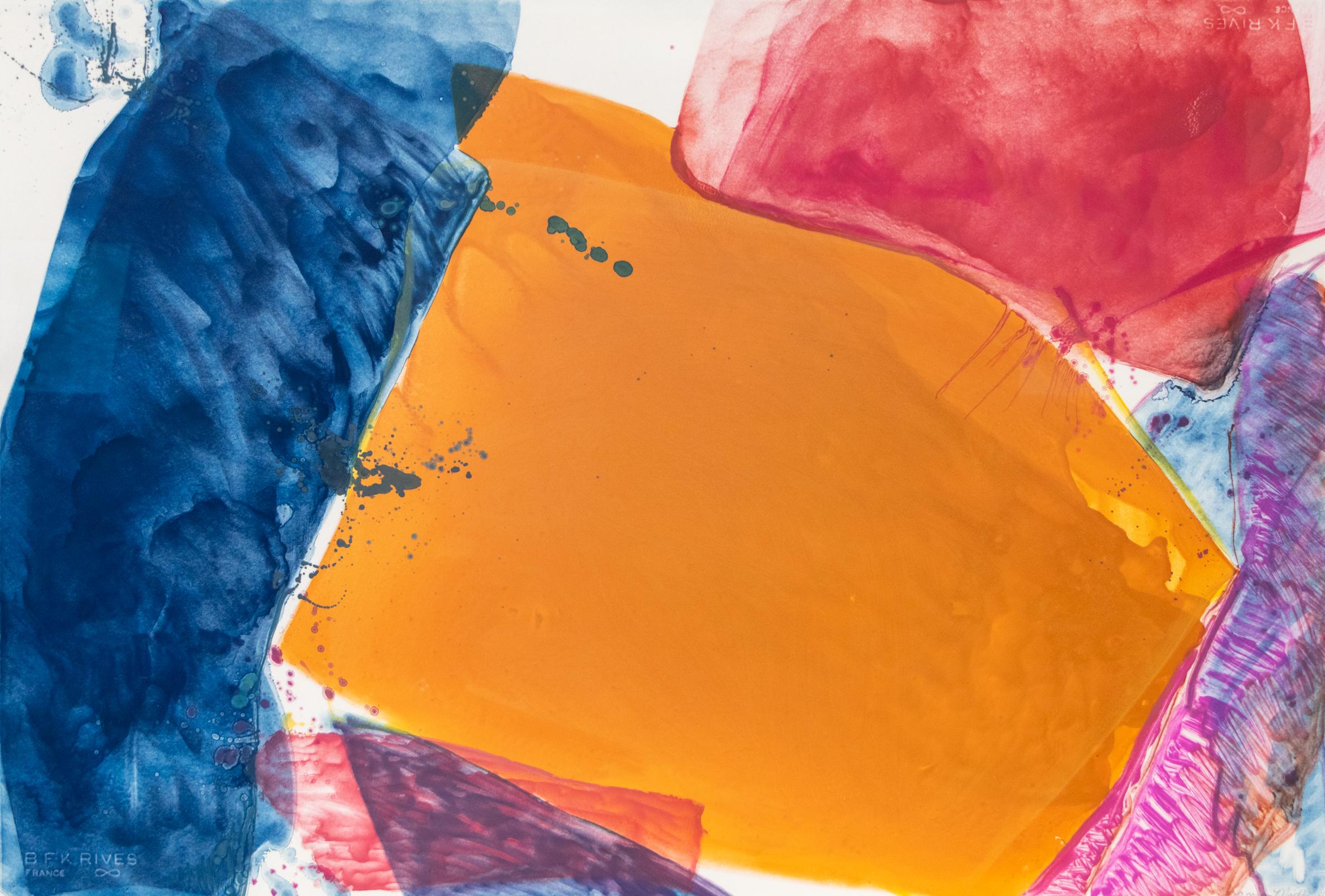 Pittura astratta ad acquerello degli anni '80 - Vibrante composizione di colori modernisti