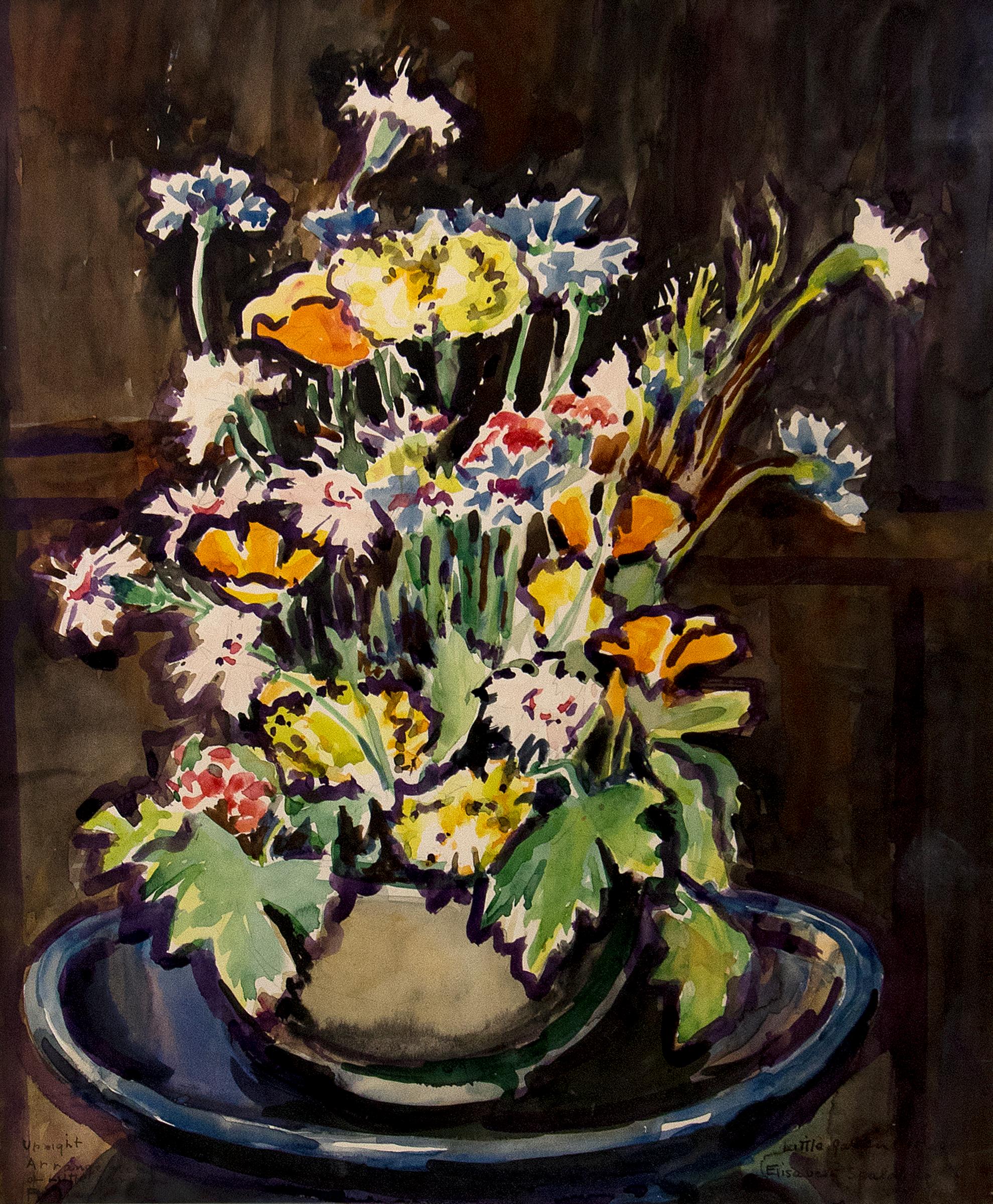 Little Garden Flowers, 20th Century Still Life Interior Watercolor Painting - Art by Elisabeth Spalding