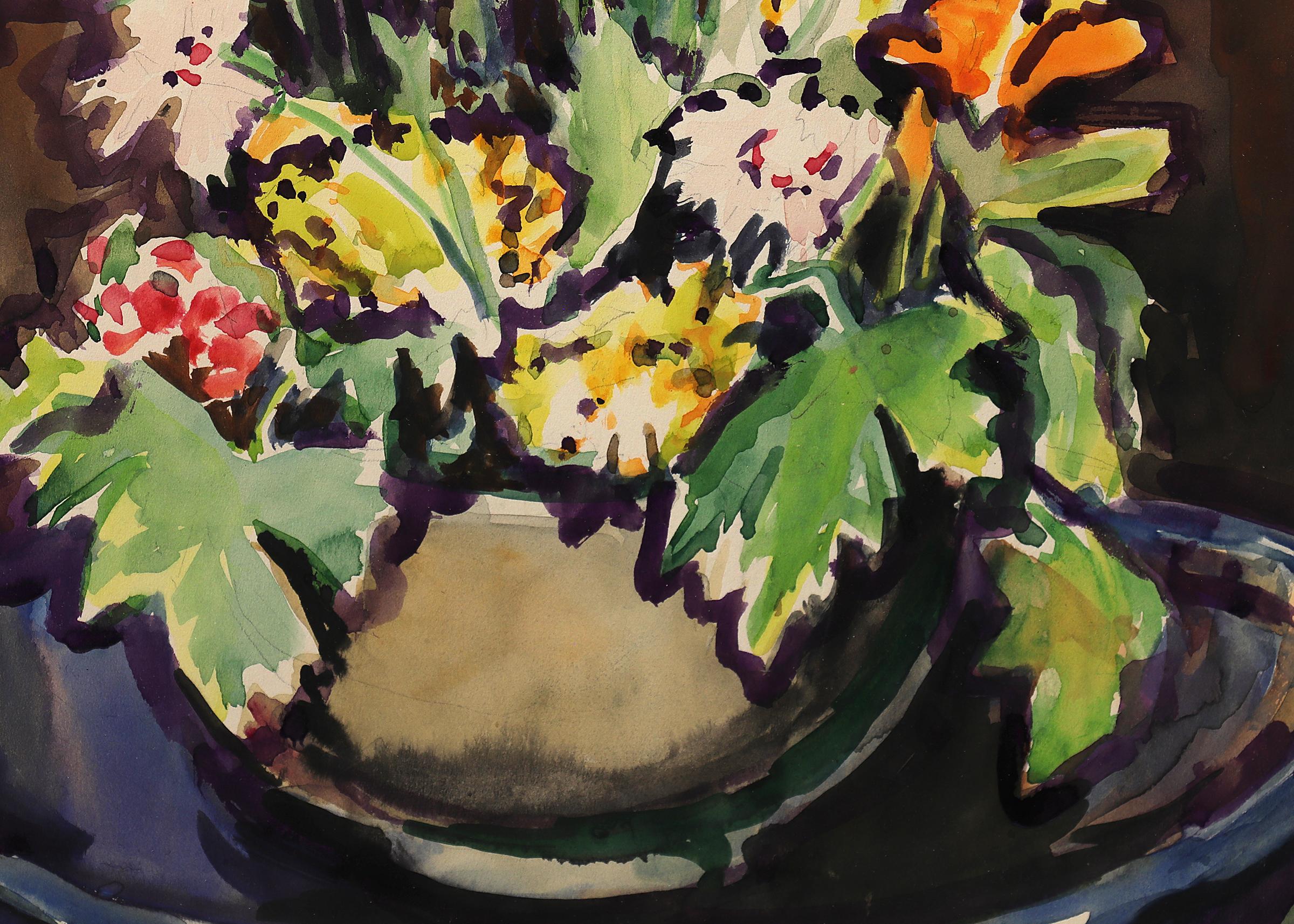 Little Garden Flowers, 20th Century Still Life Interior Watercolor Painting - Impressionist Art by Elisabeth Spalding
