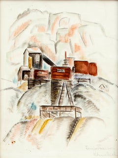 Amerikanische moderne Bergbau-Landschaft Colorado, Aquarellmalerei