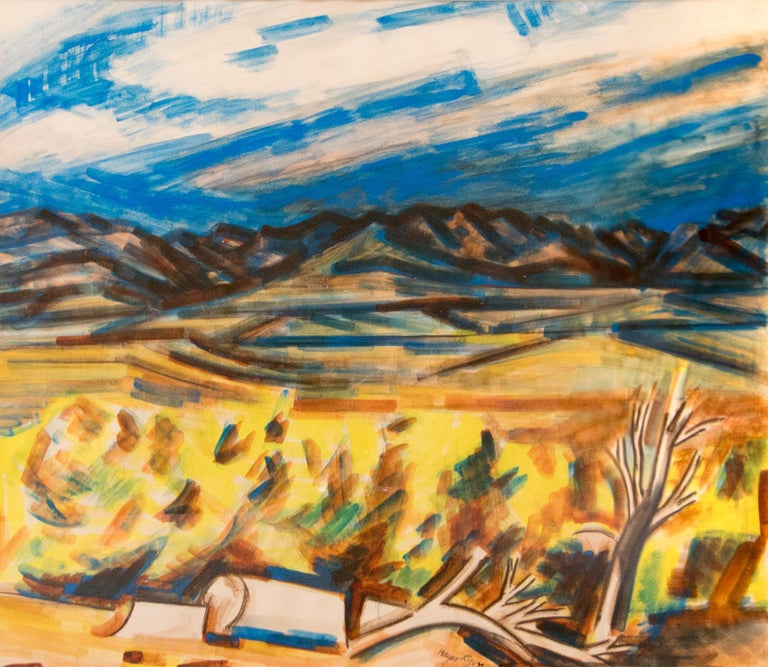 Hayes Lyon Colorado Autumn Landscape, Semi Abstract Mountain Landscape Watercolor Painting For