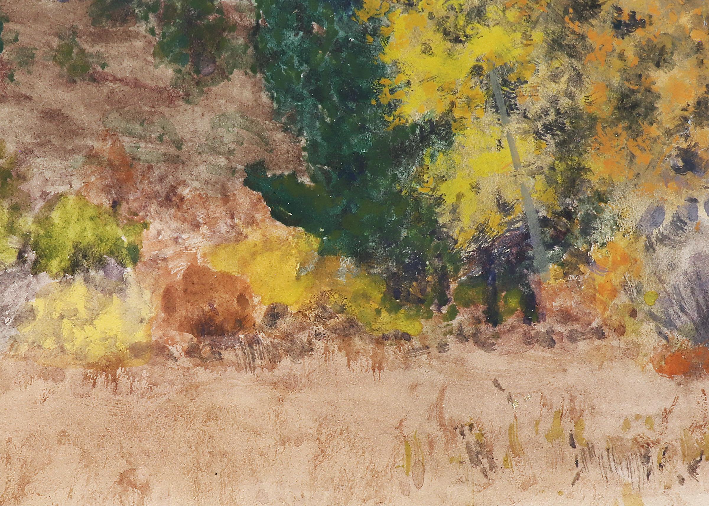 Landscape Scene of Trees in Autumn in Colorado, Early 20th Century Watercolor - White Figurative Art by Charles Partridge Adams