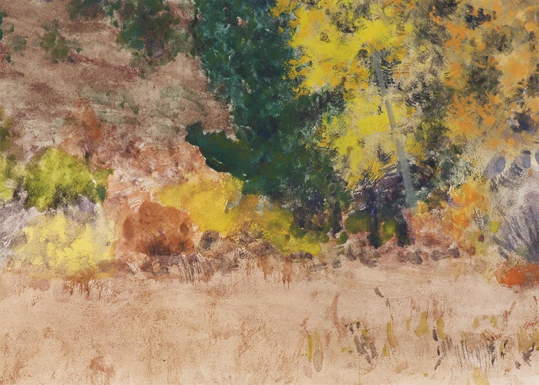 Landscape Scene of Trees in Autumn in Colorado, Early 20th Century Watercolor  For Sale 2