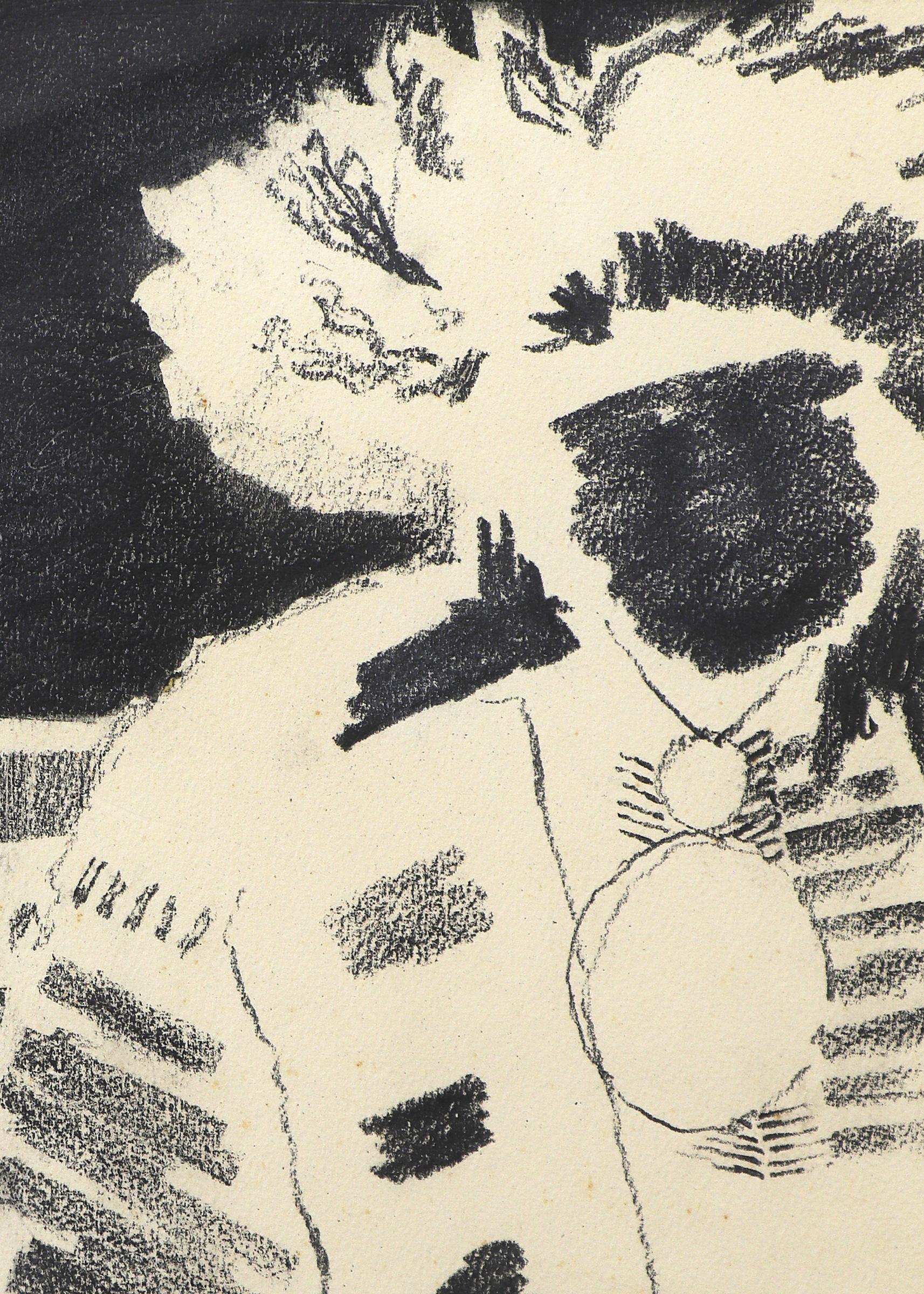 1950s Abstract Modern Portrait of American Indian Chief, Black White Drawing 2