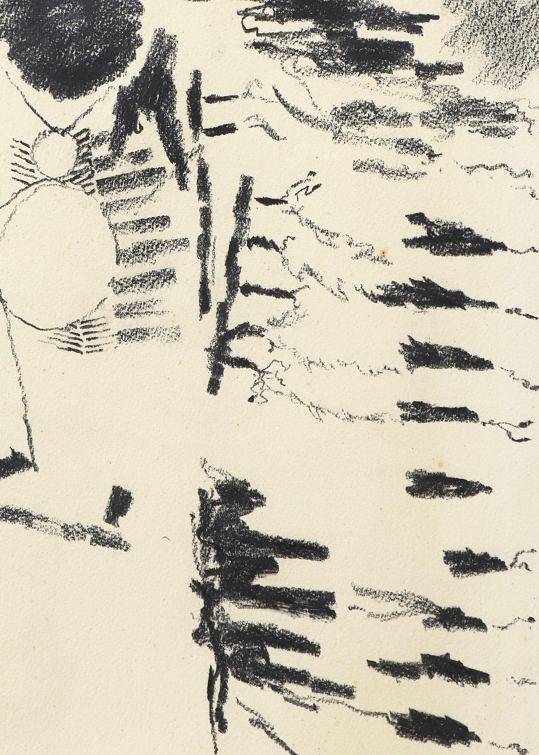 1950s Abstract Modern Portrait of American Indian Chief, Black White Drawing 3