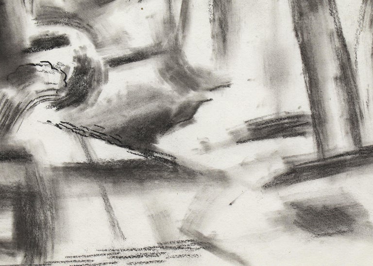 Early 20th Century Black White Abstracted Landscape Charcoal Drawing For Sale 1