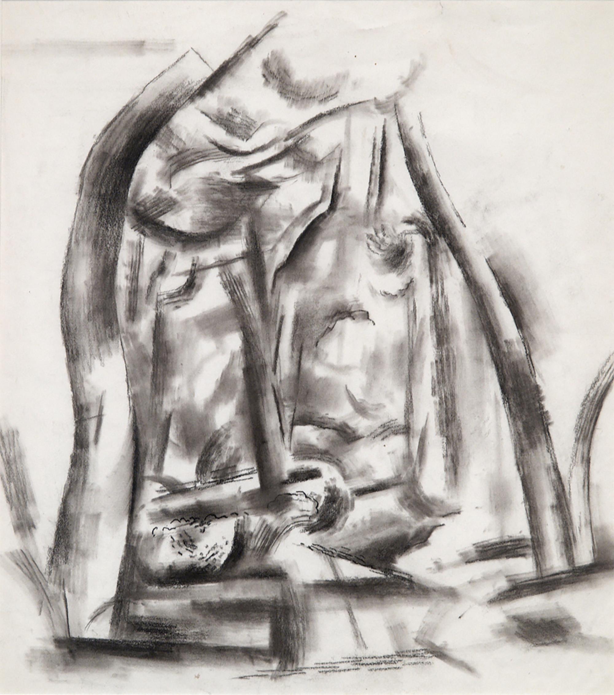 Willard Ayers Nash Original Abstract Charcoal Drawing, Early 20th-Century Modern