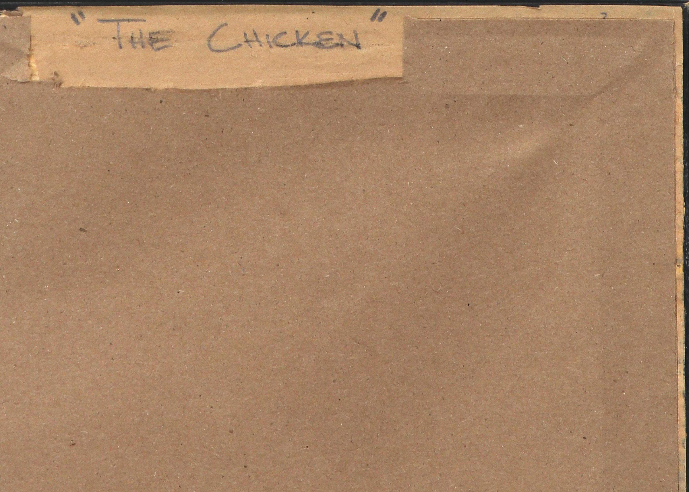 Le poulet, dessin à l'encre à stylo géométrique abstrait des années 1940, rouge, noir, crème en vente 8
