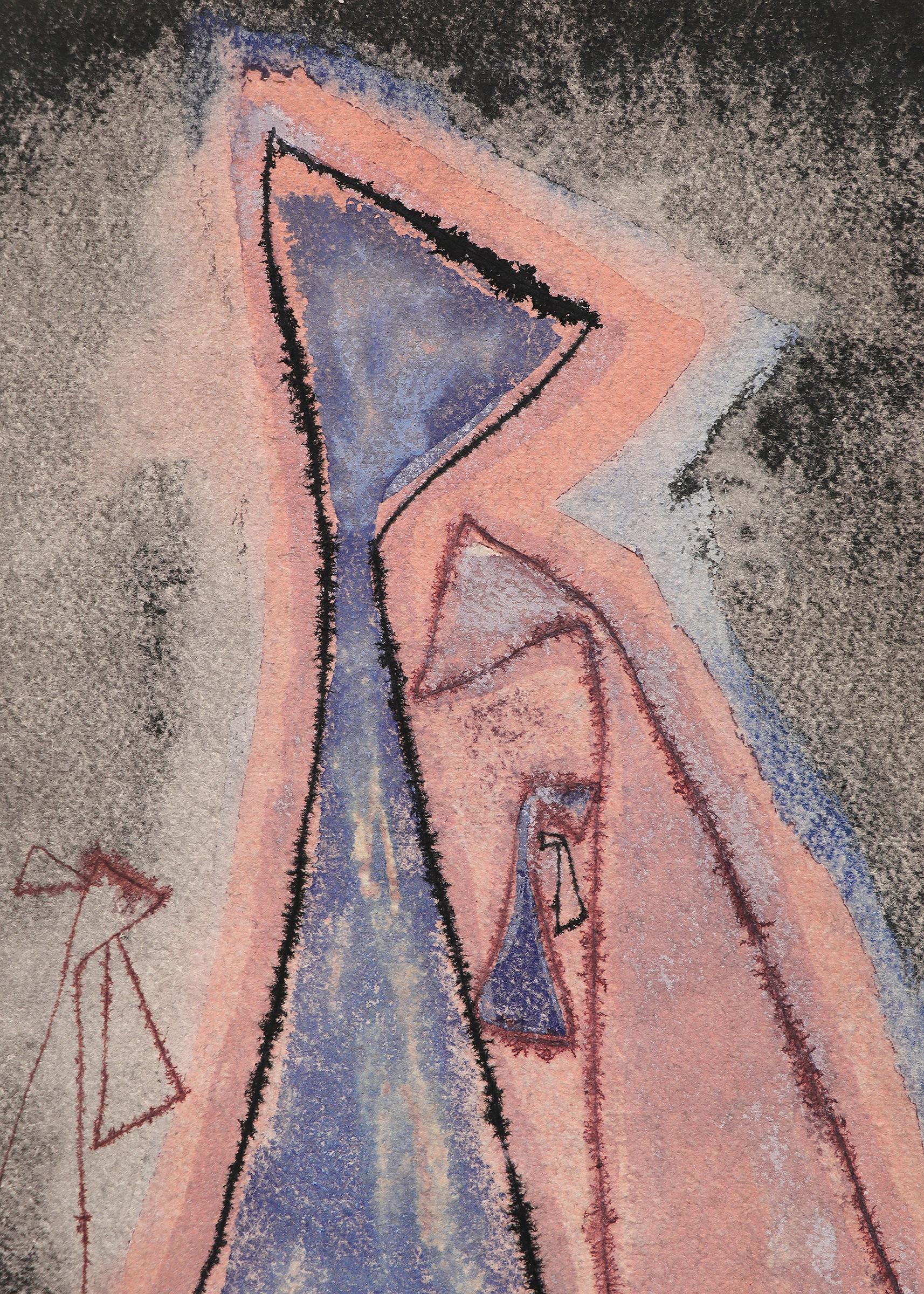A Small Incantation, 1940s Abstracted Figural Watercolor and Ink Painting 1