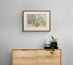 Colorado Ranch Summer Landscape Painting, 1940s Landscape Watercolor