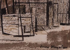 Jenne Magafan “Windmill on the Plains” 1940s Colorado Watercolor, Framed