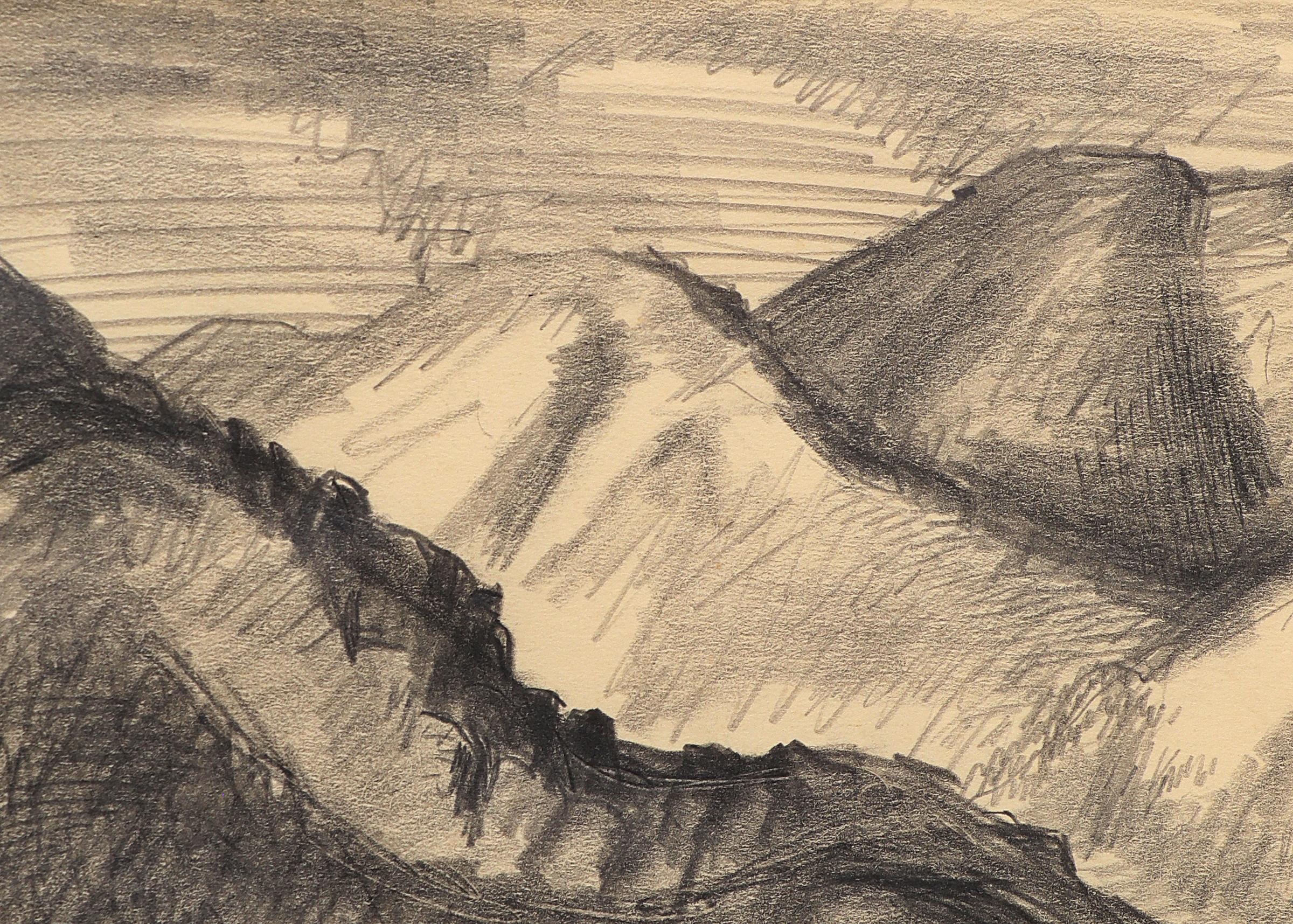 Vintage Colorado Mountain Landscape, Original Framed Modernist Graphite Drawing - American Modern Art by Boardman Robinson
