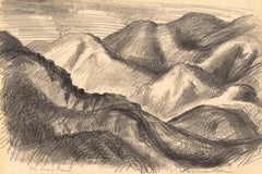 Paesaggio montano del Colorado d'epoca, disegno originale modernista in grafite, incorniciato