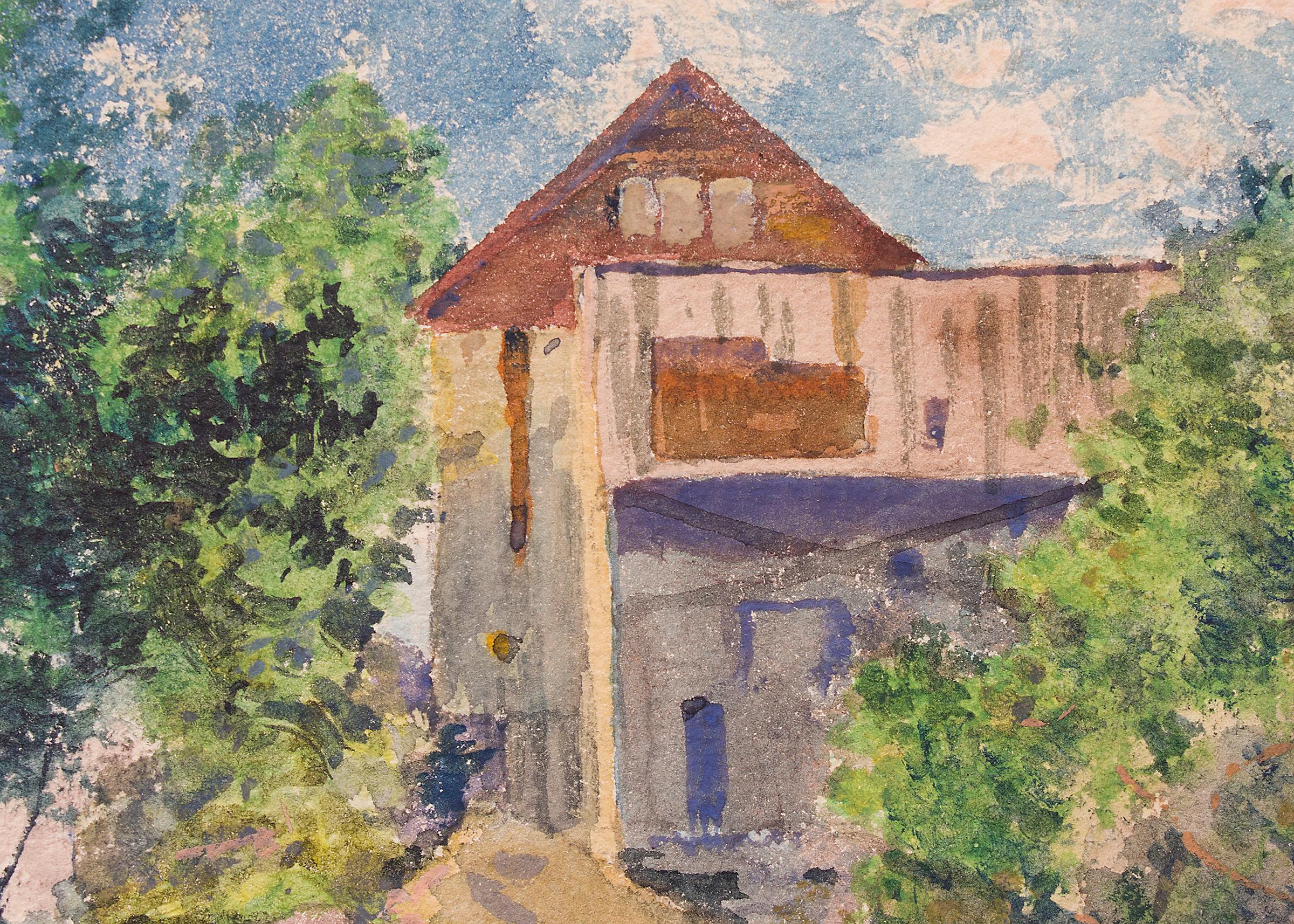 Paisaje original en acuarela de principios de 1900 