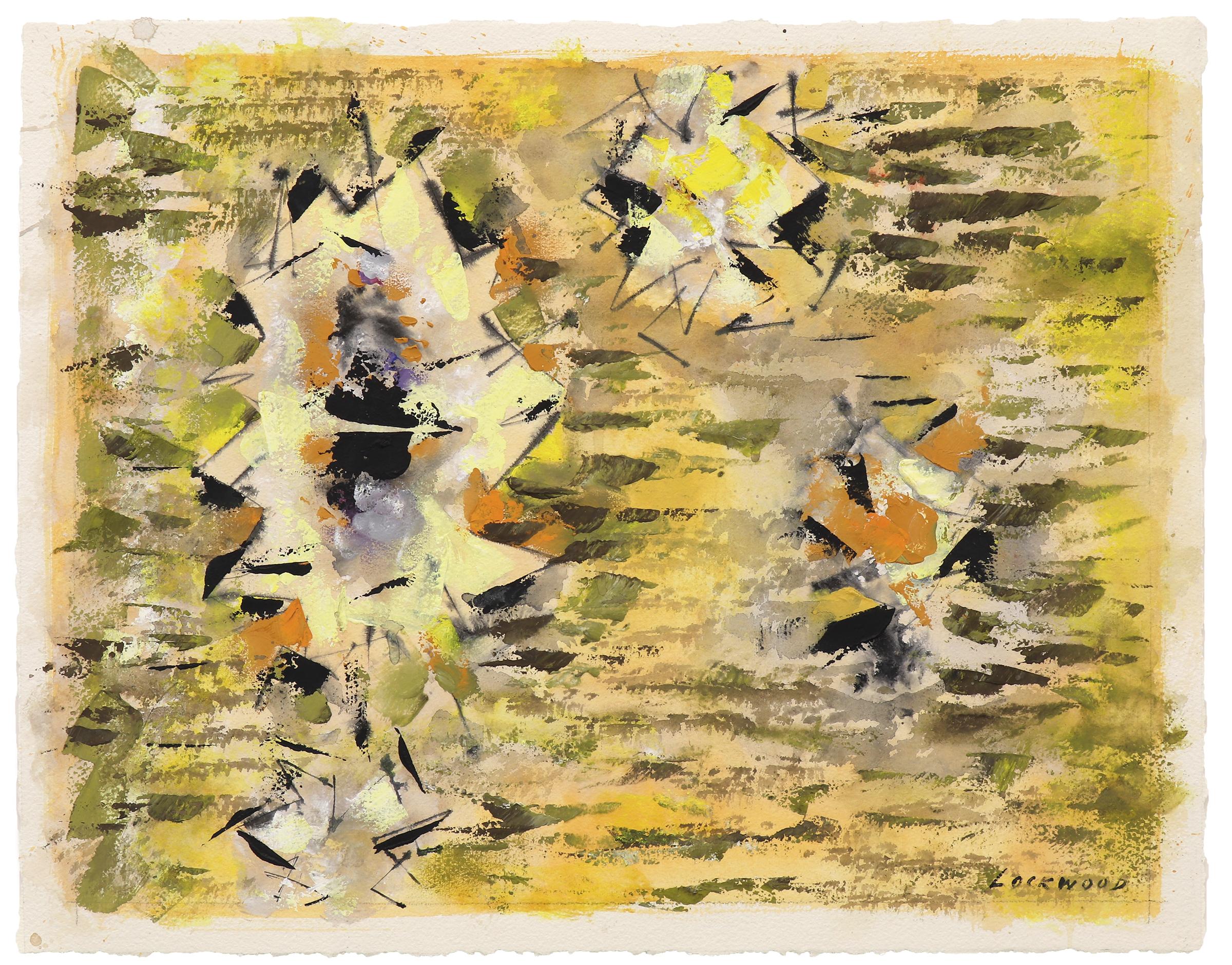 Pintura abstracta de los años 60 del artista modernista de Nuevo México - Amarillo vibrante, naranja