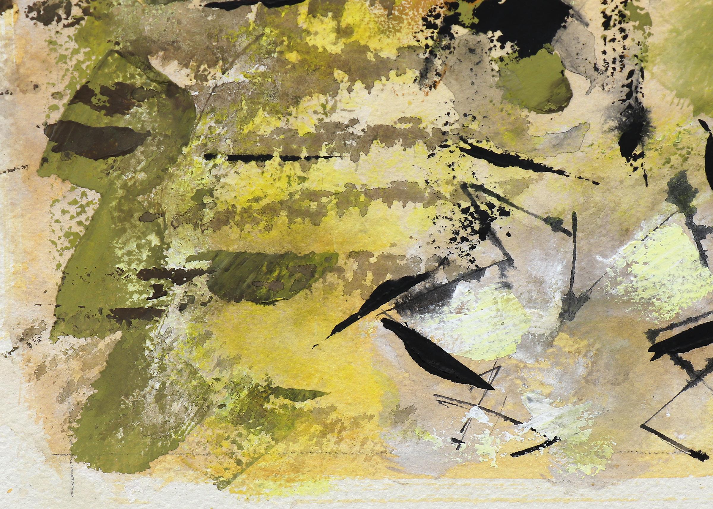 Peinture abstraite de l'artiste moderniste du Nouveau-Mexique des années 1960 - jaune vibrant, orange en vente 3