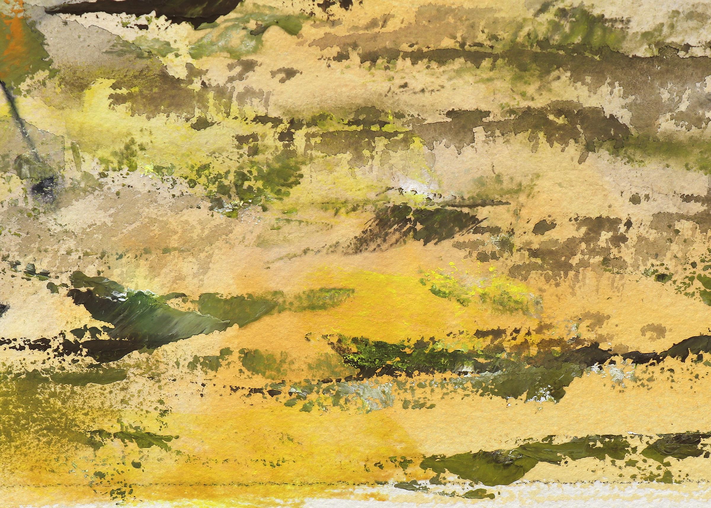 Peinture abstraite de l'artiste moderniste du Nouveau-Mexique des années 1960 - jaune vibrant, orange en vente 4