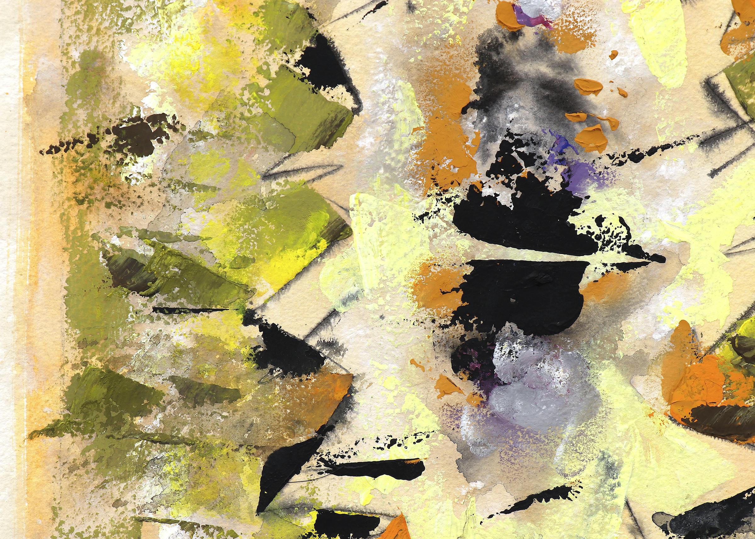 Peinture abstraite de l'artiste moderniste du Nouveau-Mexique des années 1960 - jaune vibrant, orange en vente 2