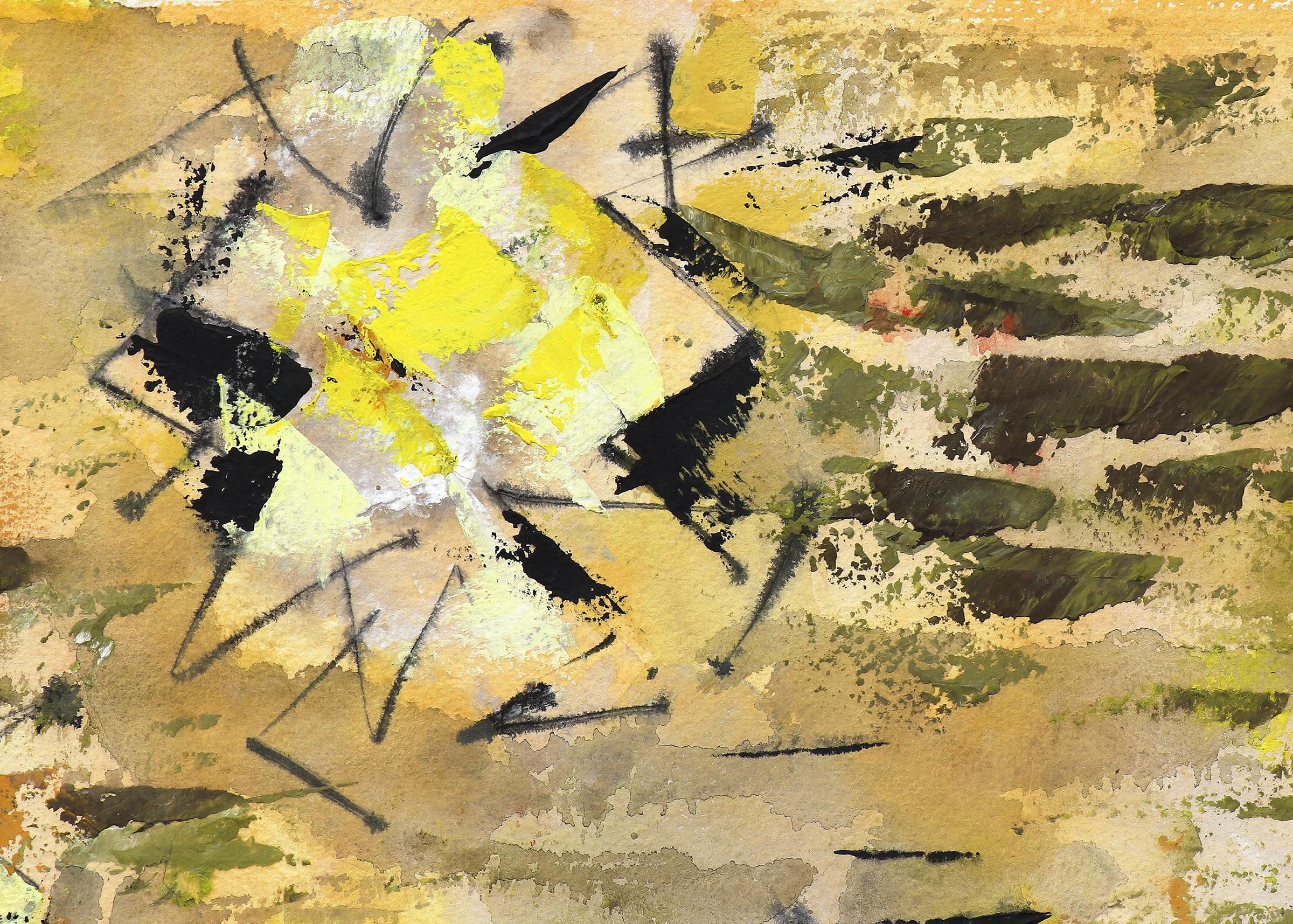 Peinture abstraite de l'artiste moderniste du Nouveau-Mexique des années 1960 - jaune vibrant, orange en vente 5